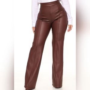 Medium Brown Faux Leather High Waist Dress Pants